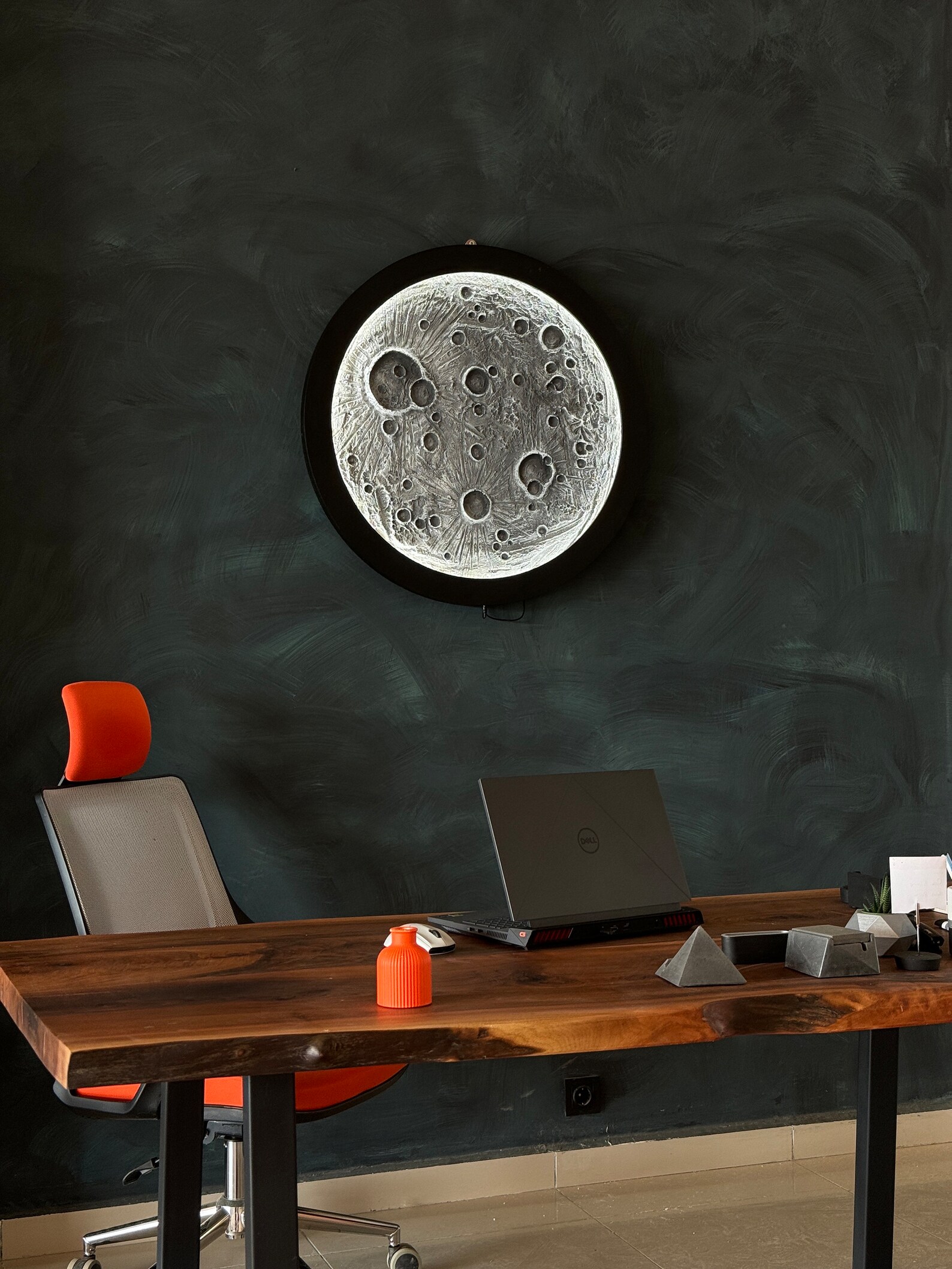 Handmade LED Lighted Moon Painting, Embossed Moon Painting, 3D Moon