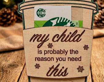 Etui na kartę podarunkową w wersji cyfrowej do pobrania | Wycięty laserowo cytat nauczyciela kawy | Zabawna koperta na kartę podarunkową Starbucks | Drewniane opakowanie na kartę podarunkową do druku