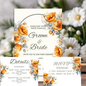 Teal and Burnt Orange Wedding Invitation Set, Editable and Printable, Terracotta and Dark Teal Invitation, Instant Download