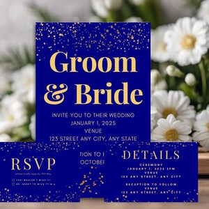Navy and Gold Wedding Invitation Template, Printable Wedding Invitation, Wedding Invitation, Edit with Canva, Instant Download