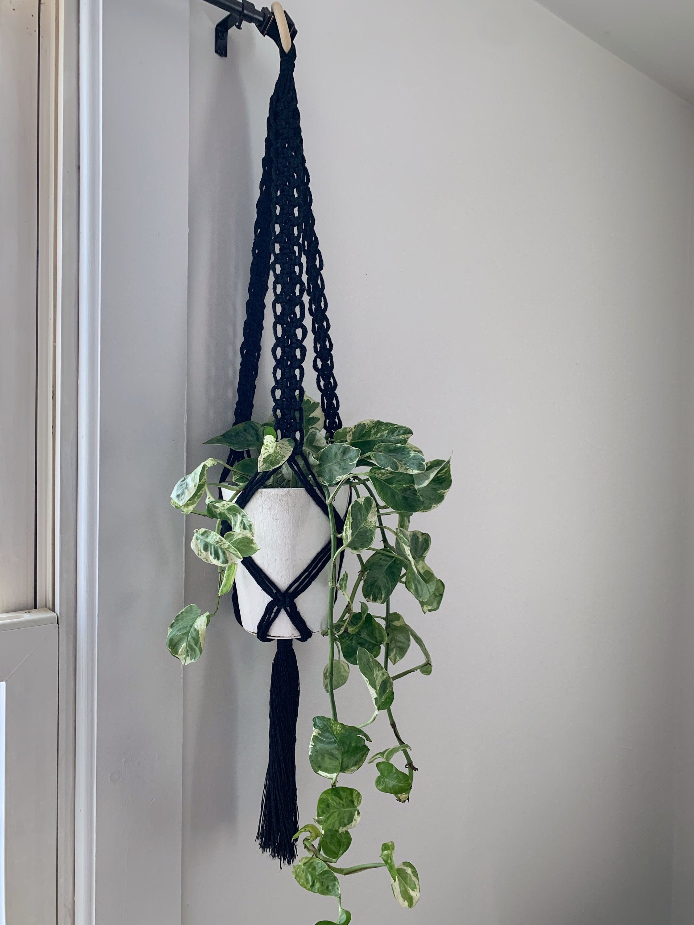 Black Macrame Plant Hanger | Indoor O...