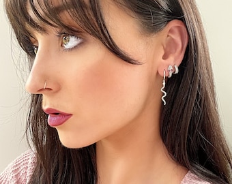 Veronica Snake Hoop Huggie SINGLE Earring. Sterling Silver Gold Plated Micro Hoop.