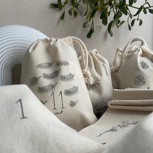 Adventskalender zum Befüllen, Jute-Säckchen, Baumwolle 17x20cm, wiederverwendbar, Stoffadventskalender, skandi, minimalistisch
