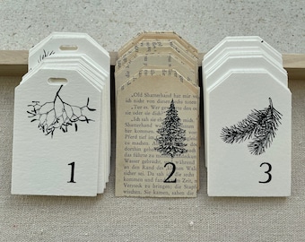 Advent Calendar Numbers Tags Pendants; Cardboard or upcycling for hanging, gluing or stapling with paper bags to fill yourself