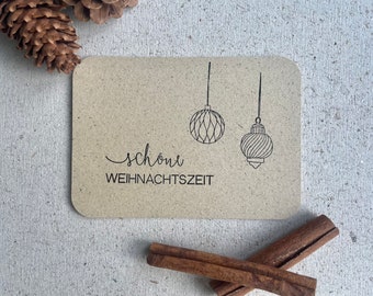 Weihnachtskarte Graspapier, *schöne Weihnachtszeit*, handgestempelt, Auswahl aus 3 Umschlägen