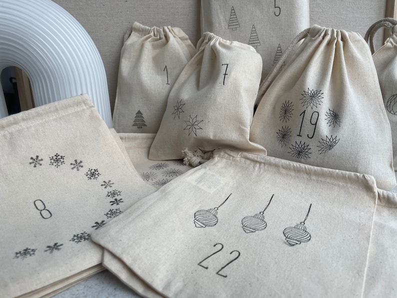 Advent calendar to fill, jute bag, cotton 17 x 20 cm, reusable, fabric advent calendar, Scandi, minimalist image 6