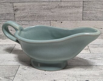 Vintage Libbey Glass Gravy Boat Turquoise Muted Color Beautiful Accent of Addition To Any Function