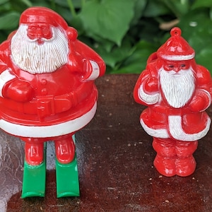 Vintage Santa Claus Decor Set of 2, Retro Christmas Display Figures, Holiday Mantel Decoration