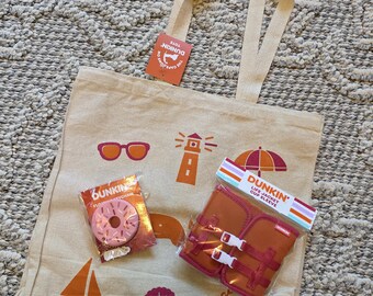 Dunkin Cape Cod Beach Tote, Floating Keychain, Lifejacket Cup Sleeve Gift Pack