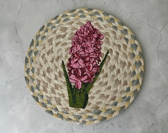 10" Round Hand Stenciled Trivet with Hyacinth Design