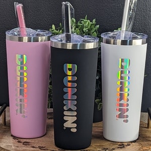 Dunkin Donuts Tumblers - 20oz - Stainless Steel Insulated Travel Tumbler Twist Top and Straw