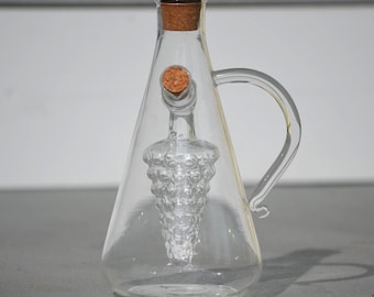 Grape Motif Glass Oil and Vinegar Dispenser Dual Chamber Cruet Bottle, Glass Decanter