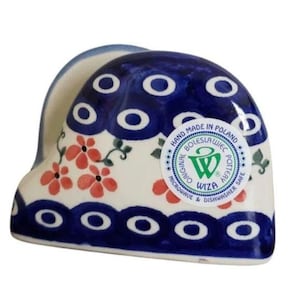 Handmade Polish Pottery Holder, Floral Design Napkin Letter Organizer, Table Decor, Kitchen