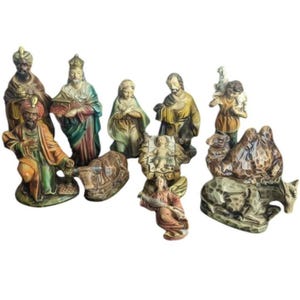 Vintage Paper Mache Nativity Set, Japan, Christmas Decoration, Religious Art, Collectible Nativity