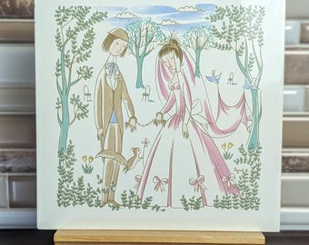 Raymond Peynet Ceramic Tile: Rosenthal Germany Vintage Wall Decor