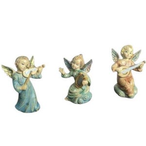 Vintage Christmas Italian Cherub Angel Musician Figurines,  Decor, Made in Italy , Lot of 3