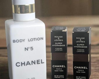 Vintage Chanel No. 5 Body Lotion & Griotte Lipstick, Display Collectible