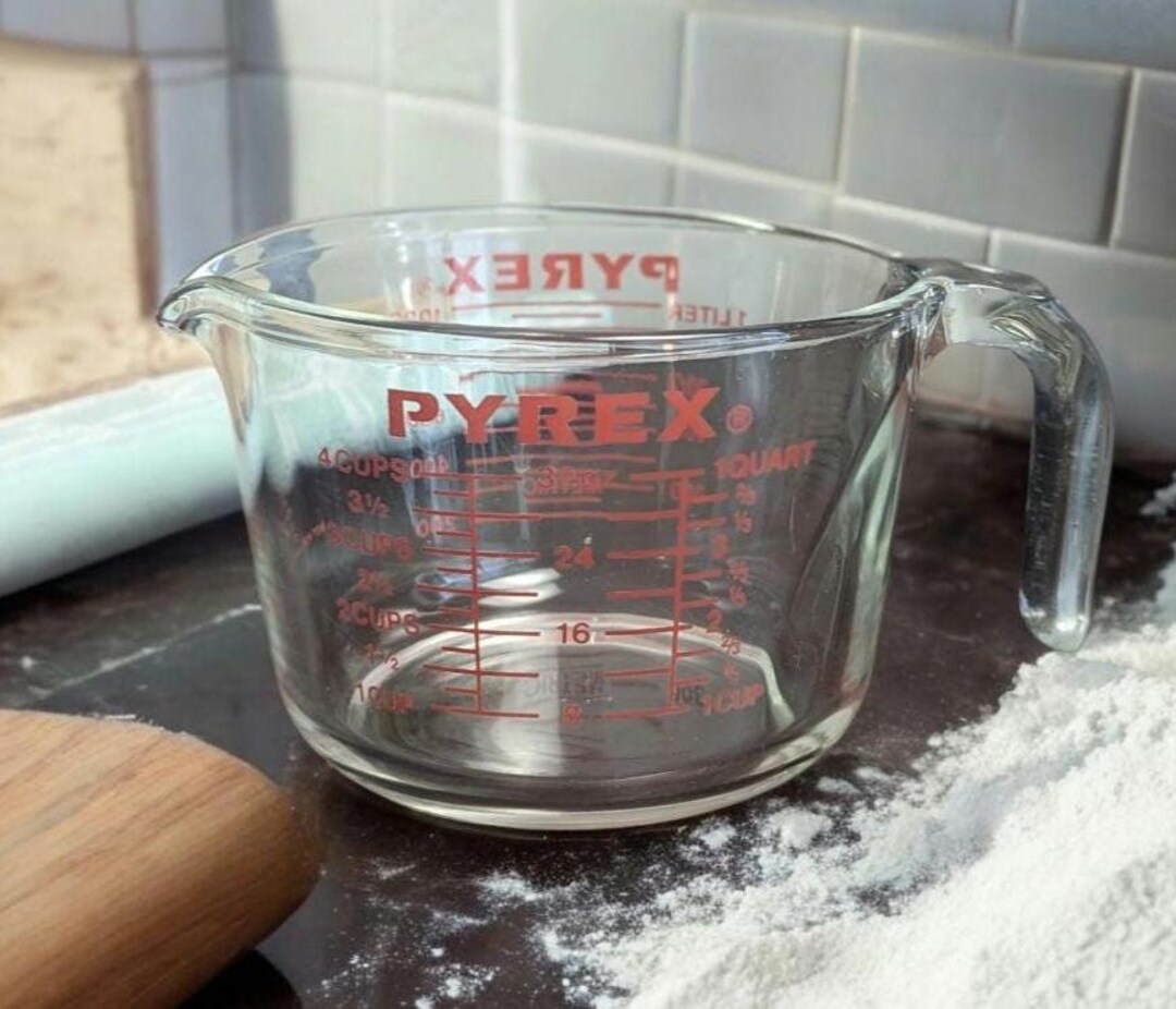 Vintage PYREX Clear Measuring Red Lettering Open Handle With Metrics, 4 ...