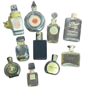 Vintage Perfume Bottles Set of 10, Antique Glass Vanity Bottles, Retro Decor