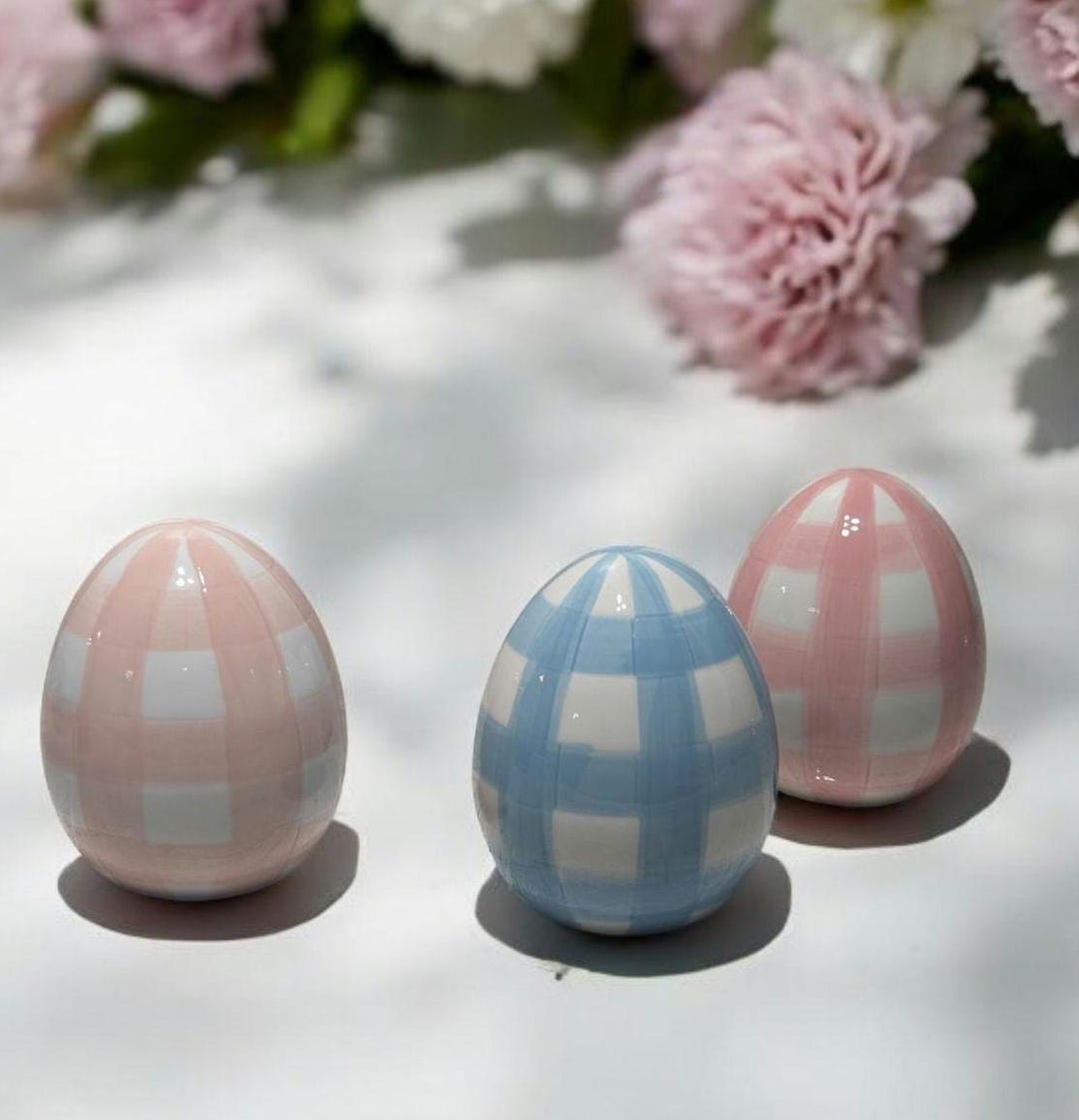 Martha Stewart Ceramic Easter Eggs: Pastel Plaid Decor, Set of 3 - Etsy