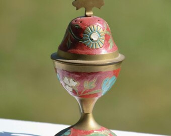 Vintage Brass Incense Decanter, Ornate Decor, Enameled Brass Incenser Collectible Incense Holder