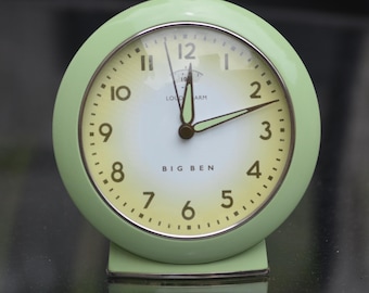 Vintage Westclox Big Ben Alarm Clock, Green Retro, Travel Portable, Nightstand, Retro Desk Decor