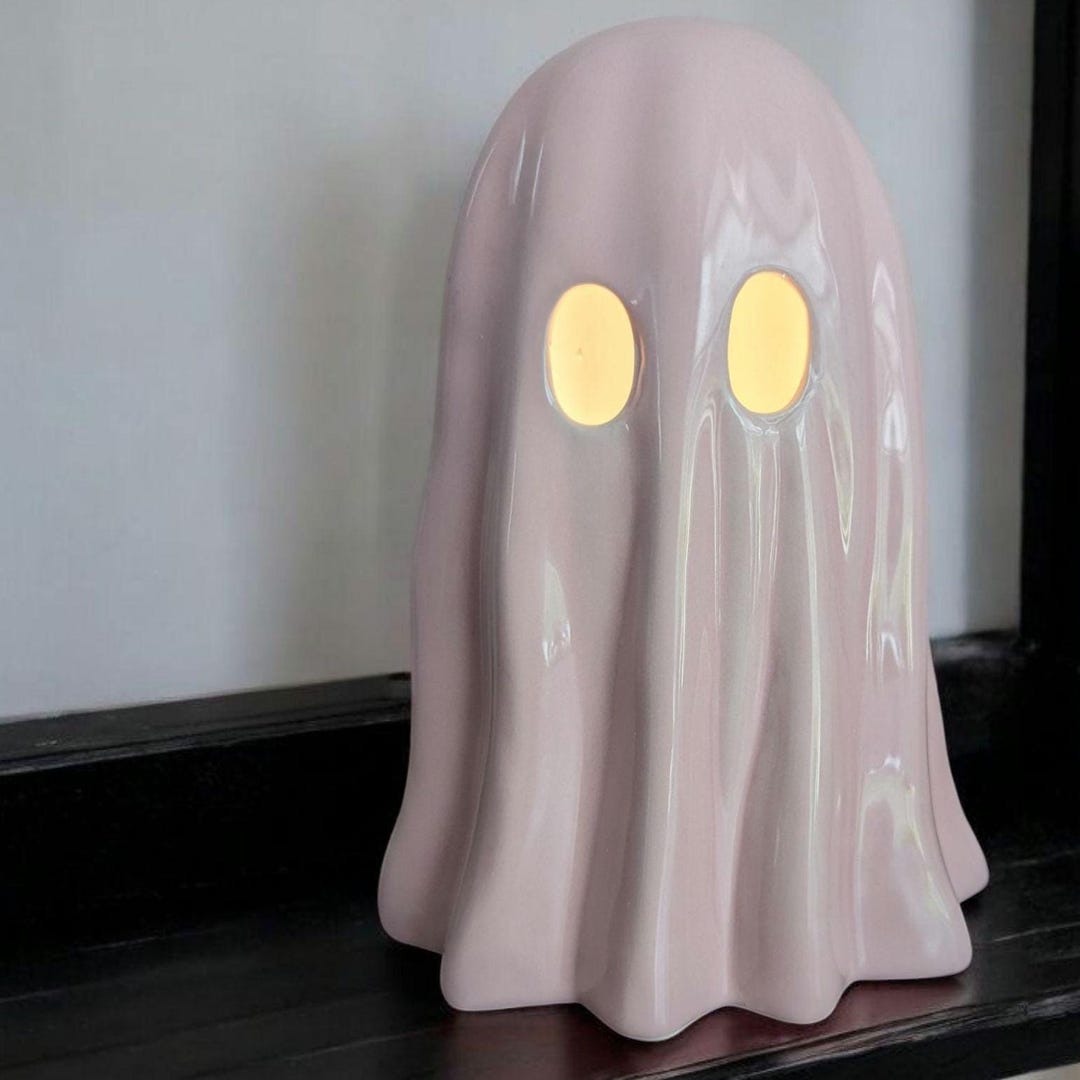 Pink Ceramic Ghost Decor: Light up Halloween Boo Figure - Etsy