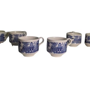 Georgian Shape Churchill Cups, Willow Blue Collection, Tea Time Set, Set of 6 Cups, English Vintage