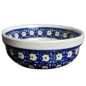 Polish Pottery Stoneware Bowl 6&quot;, Handmade Ceramic Soup Bowl, Floral Pattern Mixing Bowl, Artisan Serving Dish