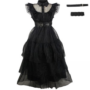 Wednesday Addams Cosplay For Girl Costume Black Dress 2023 The Addams Family