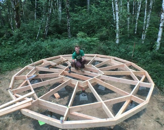 Circular Deck Foundation 3V Domes and Yurts (3 sizes: 15,20,23 ft / 4.5, 6, 7m diameter) Floor system - DIY Build Plans