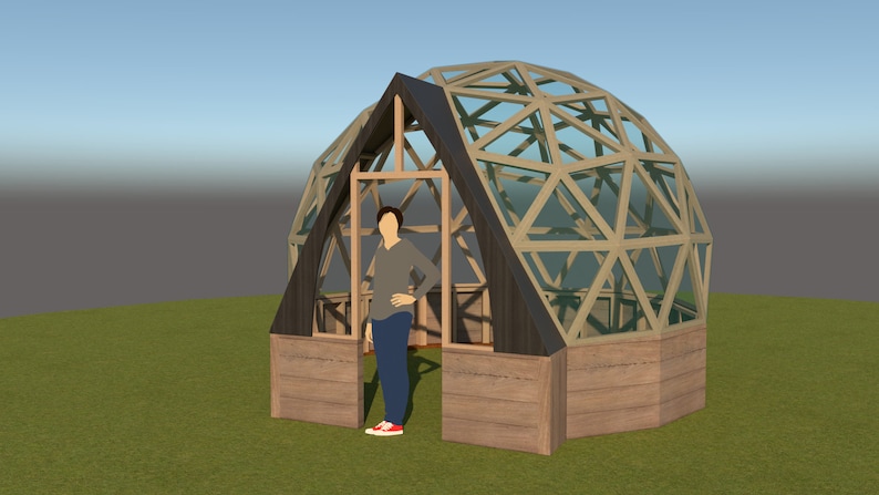 Vaulted Doorway and Connecting Tunnel for 3v geodesic domes 12'8, 15', 20' 4m, 4.5m, 6m Full woodworking plans, imperial and metric image 5