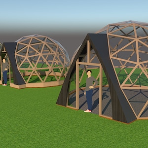 Vaulted Doorway and Connecting Tunnel for 3v geodesic domes 12'8, 15', 20' 4m, 4.5m, 6m Full woodworking plans, imperial and metric image 3