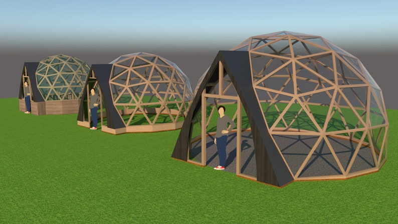 Vaulted Doorway and Connecting Tunnel for 3v geodesic domes 12'8, 15', 20' 4m, 4.5m, 6m Full woodworking plans, imperial and metric image 3