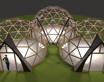 Vaulted Doorway and Connecting Tunnel for 3v geodesic domes - 12'8, 15', 20' (4m, 4.5m, 6m) Full woodworking plans, imperial and metric