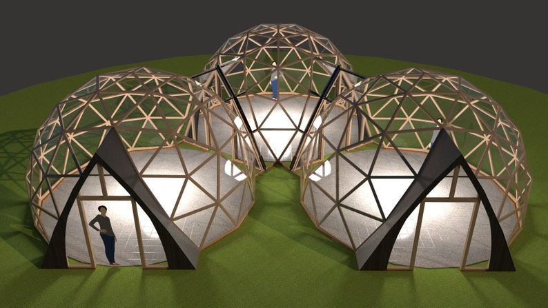 Vaulted Doorway and Connecting Tunnel for 3v geodesic domes 12'8, 15', 20' 4m, 4.5m, 6m Full woodworking plans, imperial and metric image 1