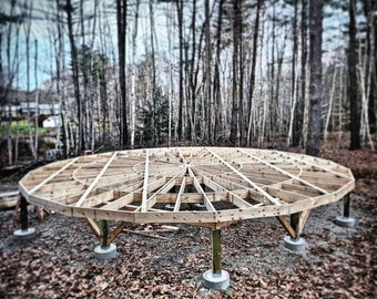 Circular Deck Foundation 4V Domes and Yurts (3 sizes: 23', 30', 40' / 7m, 9m, 12m diameter) Floor system - DIY Build Plans