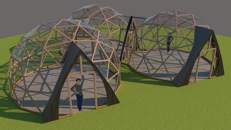 Vaulted Doorway and Connecting Tunnel for 3v geodesic domes 12'8, 15', 20' 4m, 4.5m, 6m Full woodworking plans, imperial and metric image 8