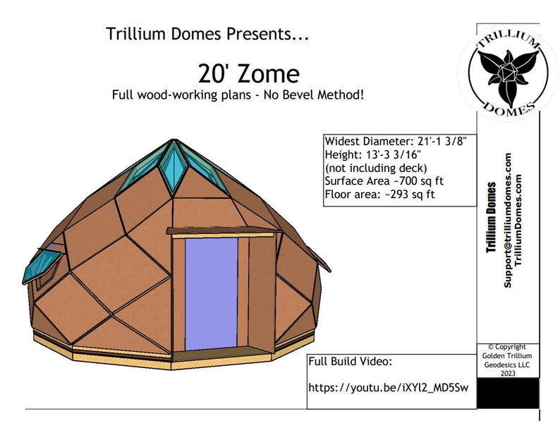 20' / 6m Zome Geodesic Dome DIY Build Plans NO HUBS Imperial and Metric image 2