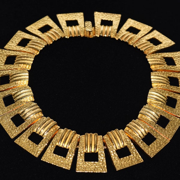 Captivating MIMI Di N Egyptian Revival Wide GOLDTONE Linked CHOKER Necklace