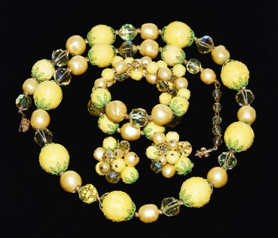 VENDOME Delightful Lemon YELLOW bead Crystal GREE… - image 6