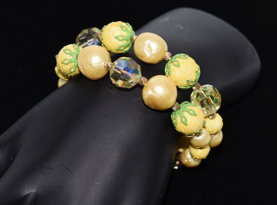 VENDOME Delightful Lemon YELLOW bead Crystal GREE… - image 8