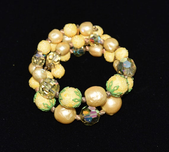 VENDOME Delightful Lemon YELLOW bead Crystal GREE… - image 4