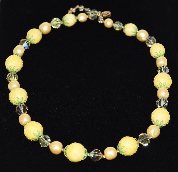 VENDOME Delightful Lemon YELLOW bead Crystal GREE… - image 3