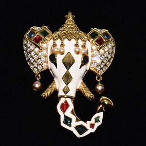 Decadent Kenneth Jay Lane Enamel Jeweled ROYAL MAHARAJAH ELEPHANT Brooch/Pin  --  Book Piece