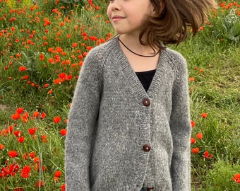 Oversized slouchy cardigan for kids in multiple colors and sizes. Chunky knit gender neutral sweater. Hand knit Toddler cardigan sweater.