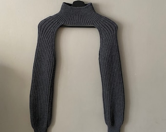 Ultra modern knit shrug sweater for Her. High neck cropped shrug. Ribbed sweater shrug for women. Longsleeve turtleneck bolero shrug.