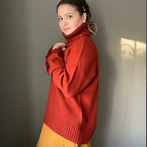 Luxurious Cashmere Sweater for Her. Beautiful Christmas Present. Loose turtle-neck sweater with assymetric hemline. Merino sweater for Women image 1