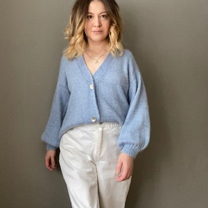 Mohair Cardigan. Cable Knit Sweater. Hand Knit Cardigan. Soft Chunky Knit Sweater.
