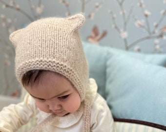 Cat hat for kids. Alpaca knit hat girls. Bear hat. Cute knit hat with ears. Perfect head fit. Hand knit fluffy hat girls. Cool cat ears hat.